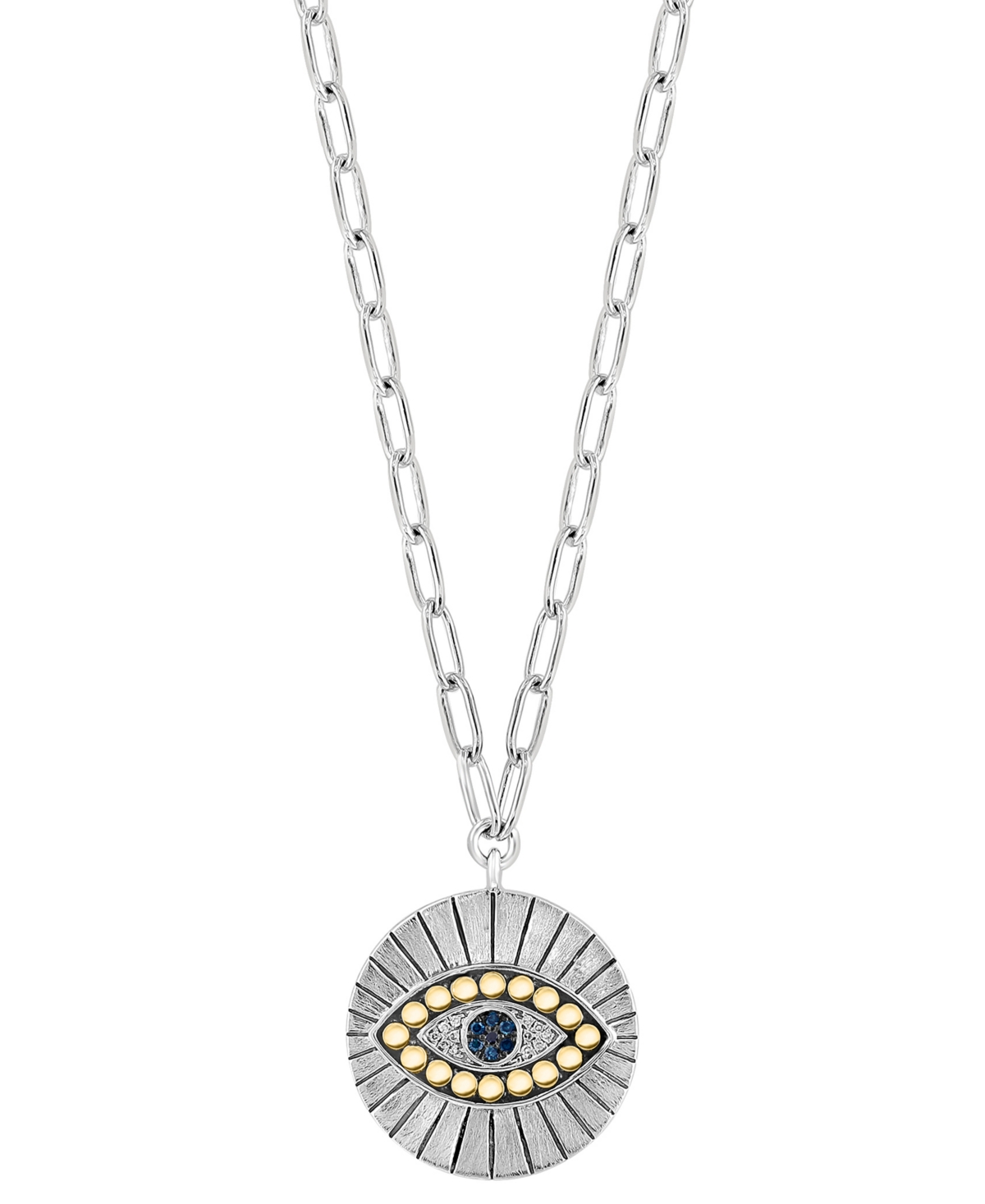 Effy Collection Effy Multicolor Diamond Evil Eye Disc 18" Pendant Necklace (1/10 Ct. T.w.) In Sterling Silver & 18k In K Yellow Gold Over Sterling Silver