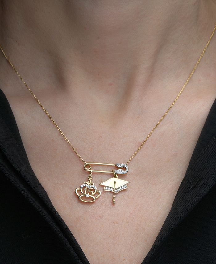 Wrapped Diamond Quinceanera Charm Pendant (1/20 ct. t.w.) in 10k Gold, Created for Macy's Macy's