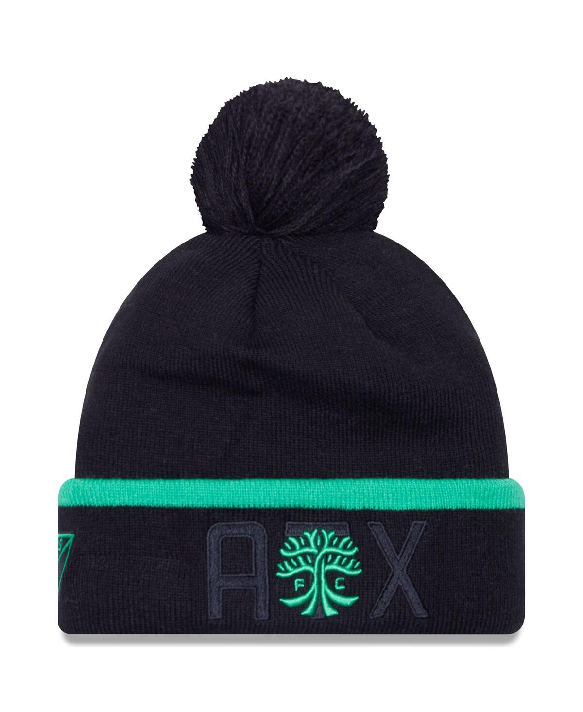 New Era Black Austin Fc Wordmark Kick Off Cuffed Knit Hat With Pom In Black