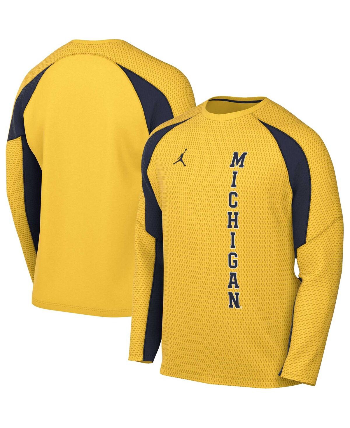Shop Jordan Men's  Maize Michigan Wolverines Basketball Shooting Raglan Long Sleeve T-shirt