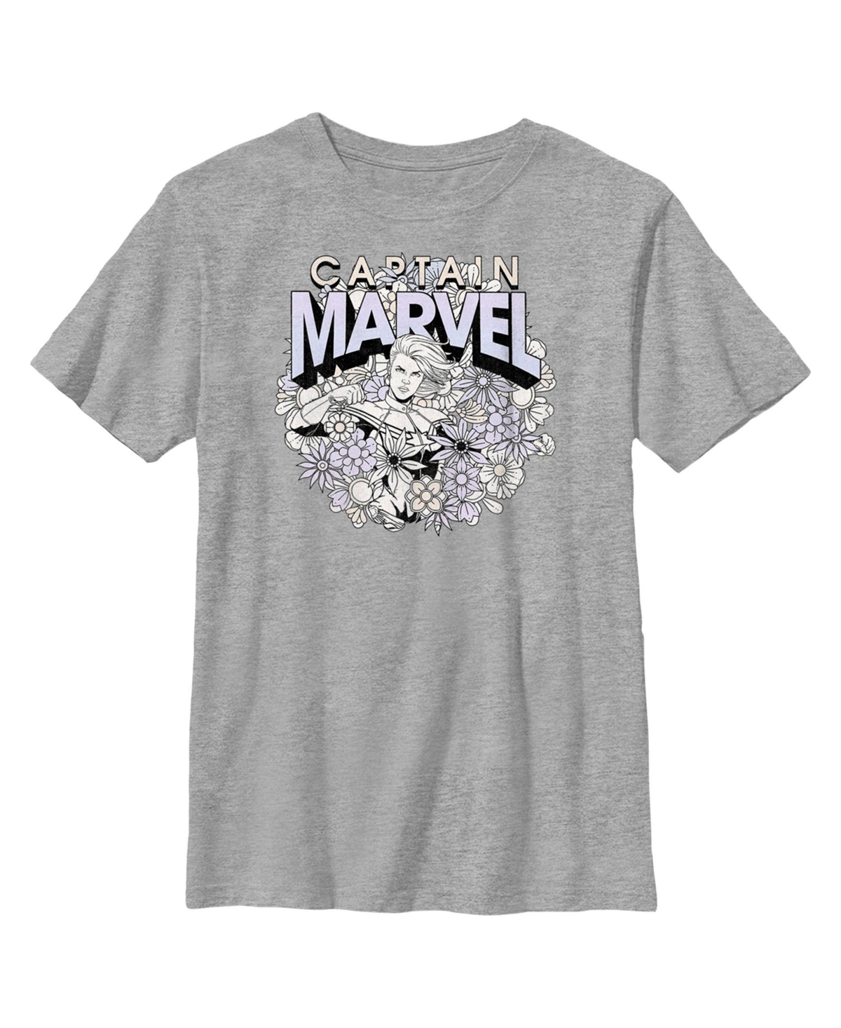 Marvel Boy's  Floral Carol Danvers Child T-shirt In Athletic Heather