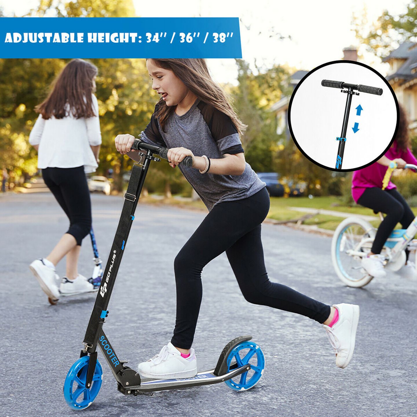 Детская игрушка Costway Folding Kick Scooter with LED Wheels, 220 Lb Capacity, Ages 5-14, цвет: Синий — фото 2