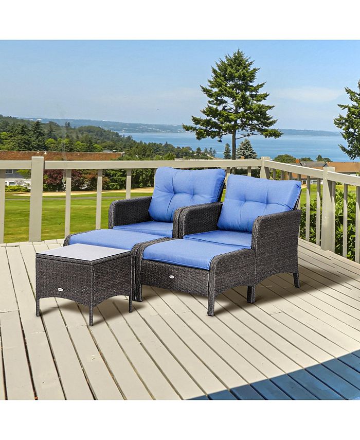 Outsunny 5 Piece Outdoor Patio Conversation Set, Rattan Wicker Lounge