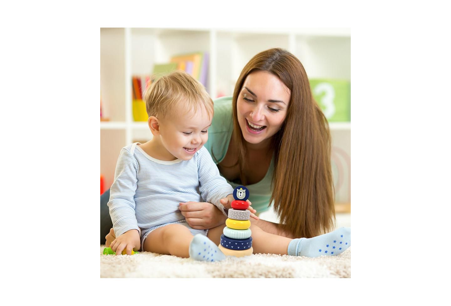 Детские игрушки Leo & Friends Benny Montessori-Approved Wooden Stacking Tower, 7-Piece, Ages 12-18 Months — фото 2