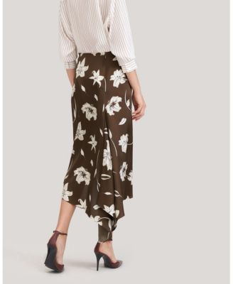 Women's Vintage Midi Silk Floral Printed Skirt