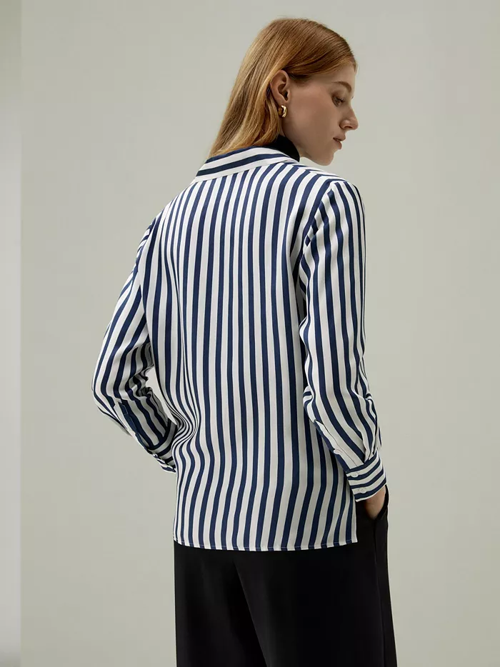 Women's Classic Striped Silk Regular Fit Shirt - thumbnail 2