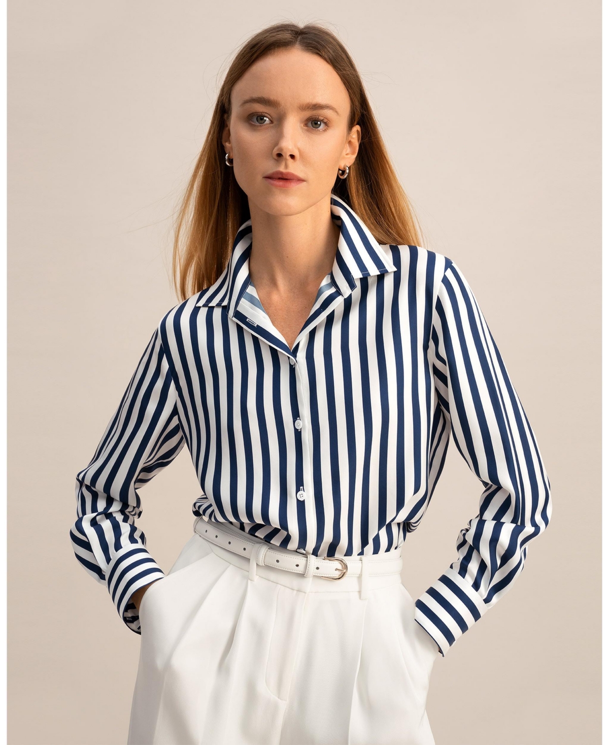 Women's The Amalfi Stripe Silk Shirt for Women - Blue-white pinstripes