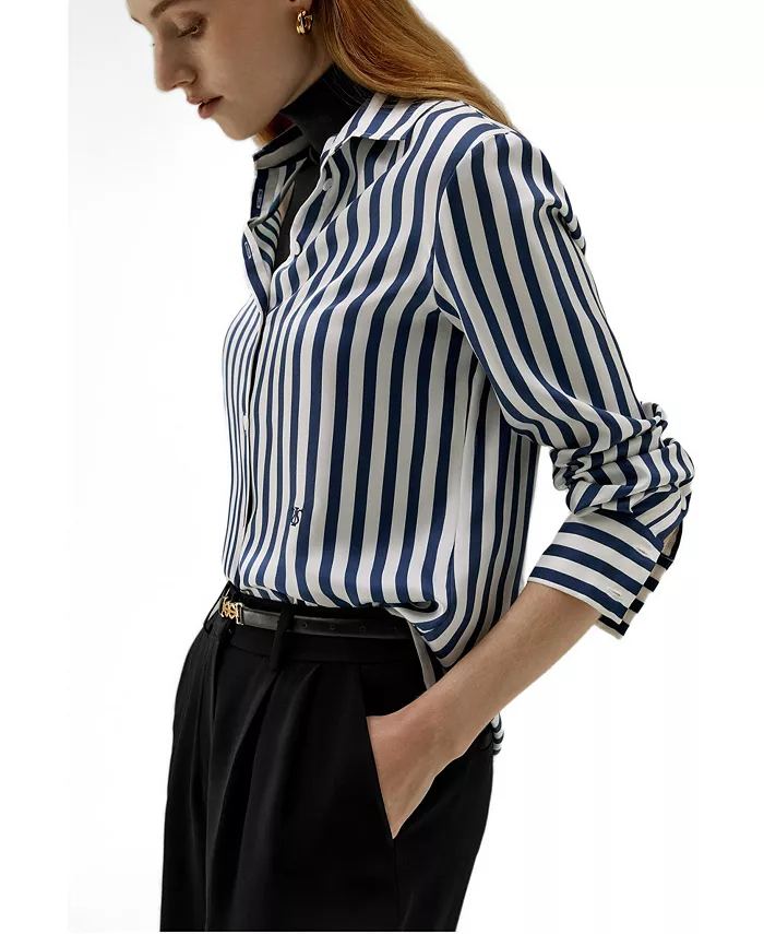 Women's Classic Striped Silk Regular Fit Shirt - thumbnail 4