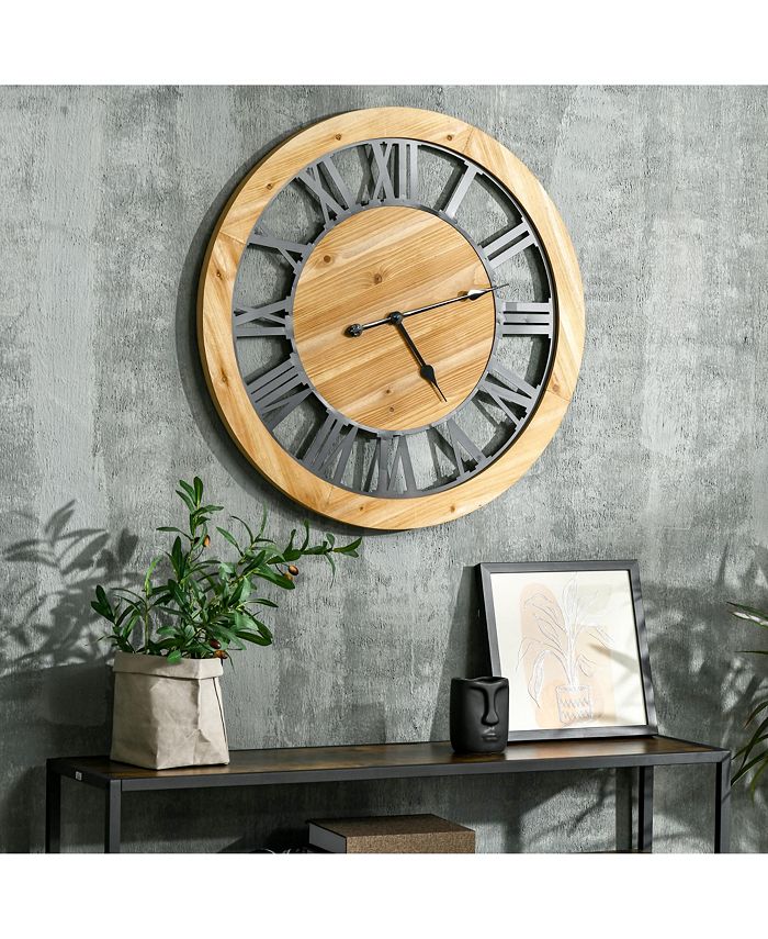 Large Outdoor Indoor Waterproof Metal Wall Clock, Completely Silent, 24 Inch Roman Numerals Vintage Art Decor Modern Clocks, Mid-Century