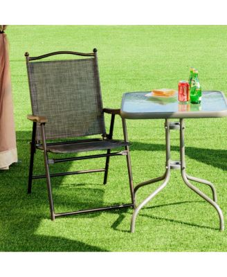 Set of 2 Patio Folding Sling Back Chairs Camping Deck Garden Beach