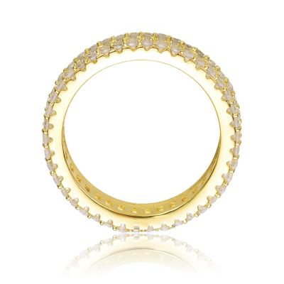 14K Gold Plated Baguette and Round Triple-Row CZ Band Ring