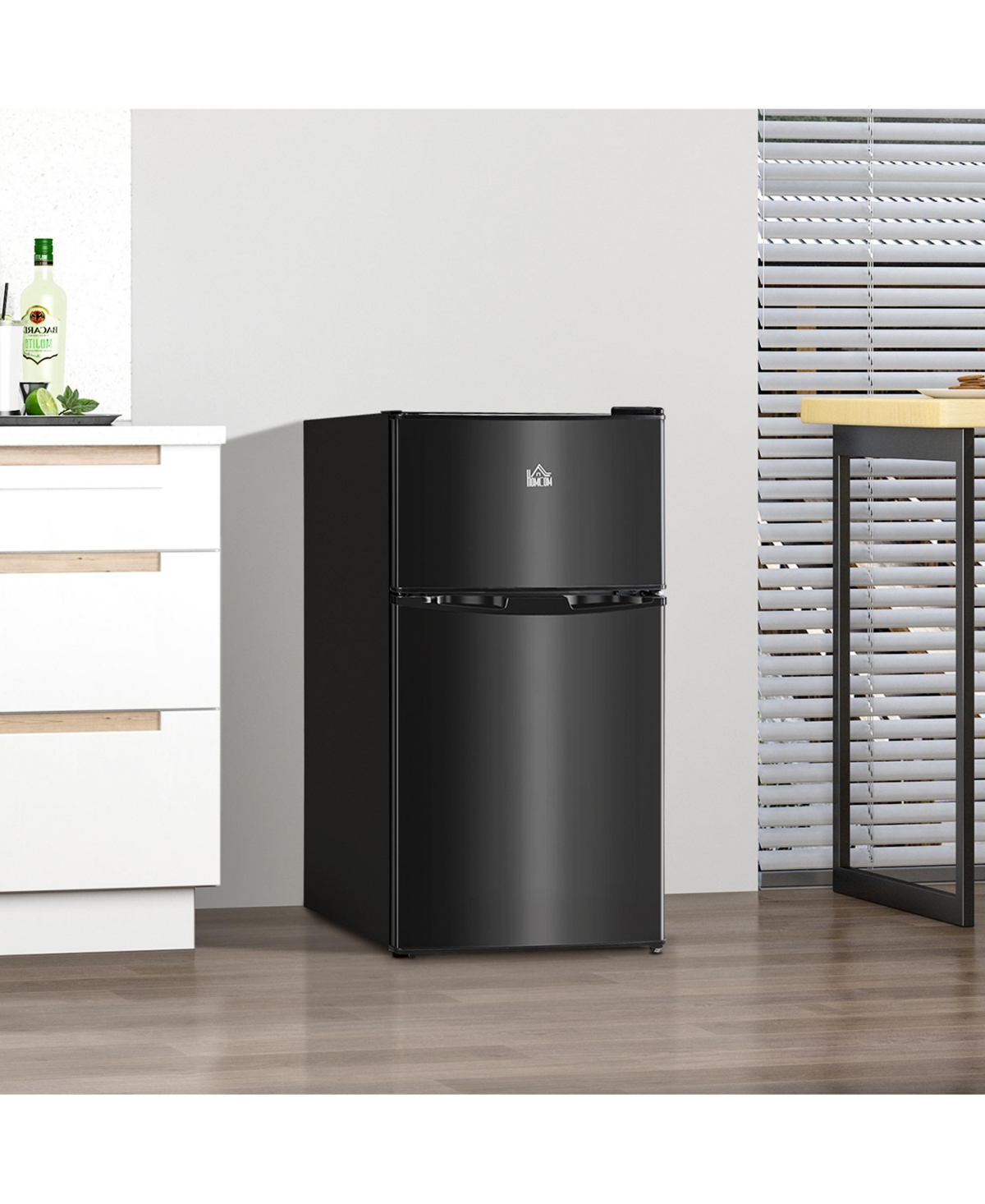 Homcom Double Door Mini Fridge with Freezer, 3.2 Cu.Ft Compact Refrigerator with Adjustable Shelf, Adjustable Thermostat and Reversible Door for Bedro
