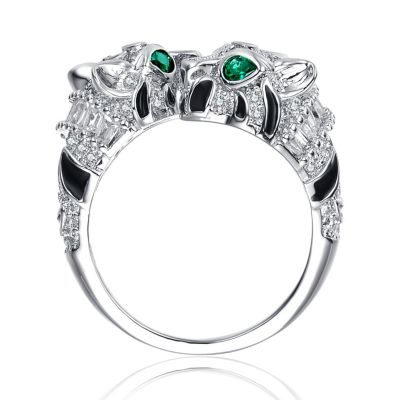 Women's White Gold Plated CZ Paved Panther Bypass Ring