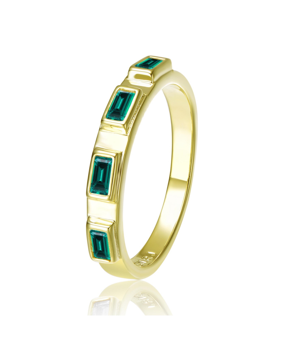 RACHEL GLAUBER RA 14K GOLD PLATED EMERALD CUBIC ZIRCONIA BAND RING