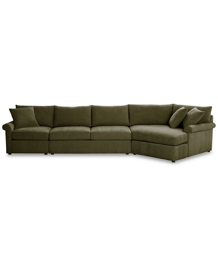 Furniture Wrenley 166" 3Pc. Fabric Cuddler Chaise Sectional Sofa
