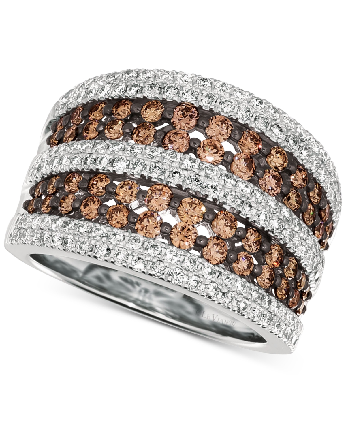 Le Vian Chocolate Diamond (1 Ct. T.w.) & Nude Diamond (3/4 Ct. T.w.) Multirow Statement Ring In 14k White Go In K Vanilla Gold Ring