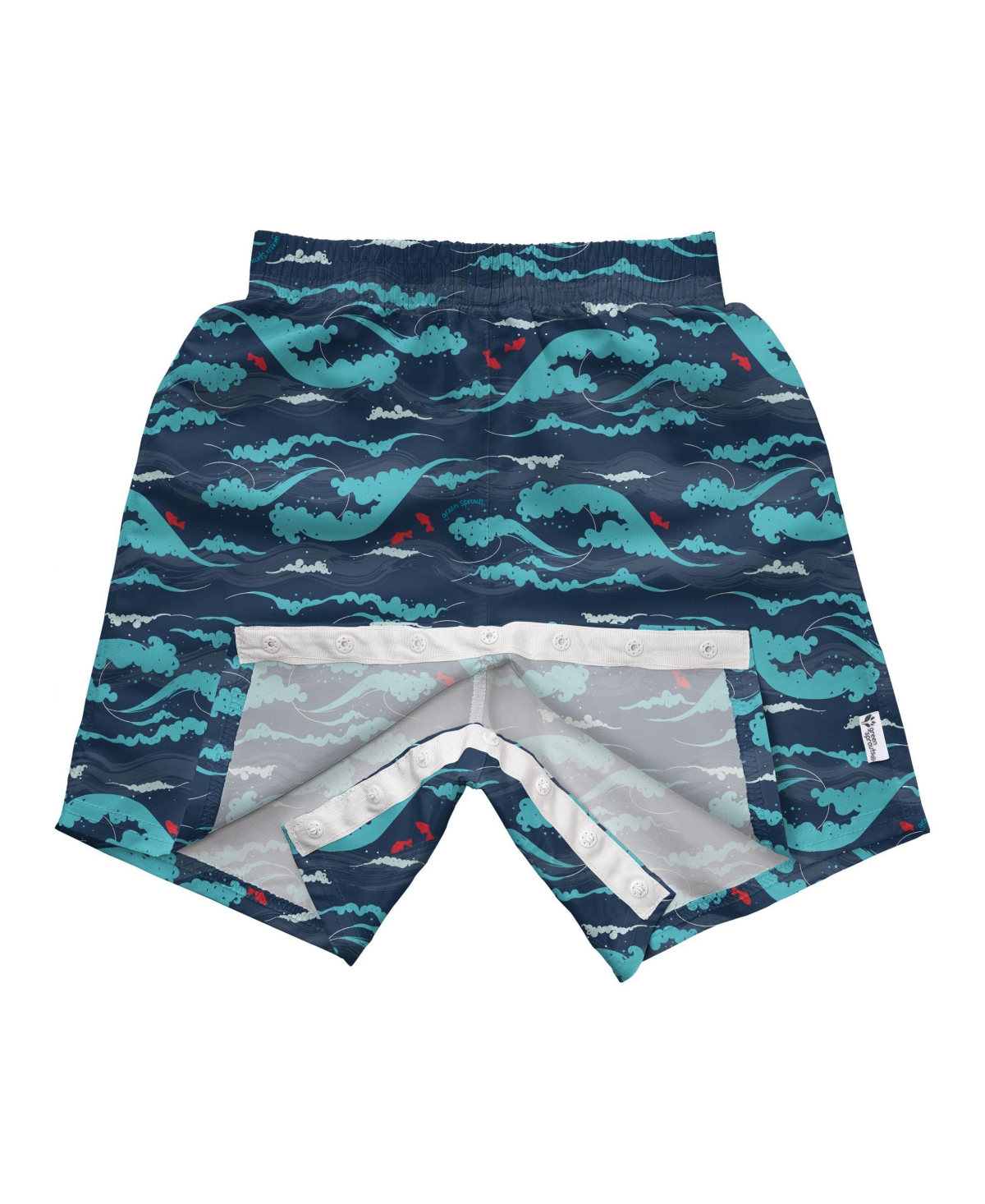 Green Sprouts Toddler Boys Lightweight Easy-change Swim Trunks In Navy Tidal Waves