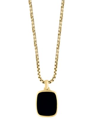 EFFY&reg; Men's Onyx Dog Tag 22" Pendant Necklace in 14k Gold-Plated Sterling Silver