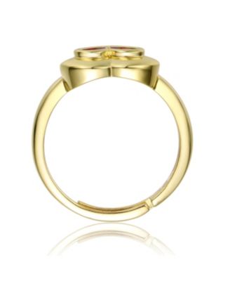 RA 14k Yellow Gold Plated with Purple Cubic Zirconia Cluster Heart Halo Promise Ring