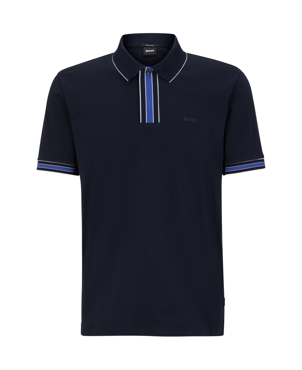 Shop Hugo Boss Boss By  Men's Interlock-cotton Contrast Tipping Polo In Dark Blue