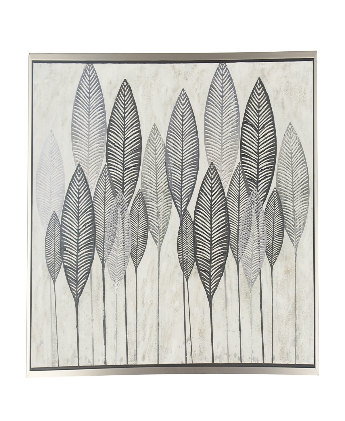 Rosemary Lane Canvas Leaf Framed Wall Art With Silver-tone Frame, 55" X 1" X 27" In White
