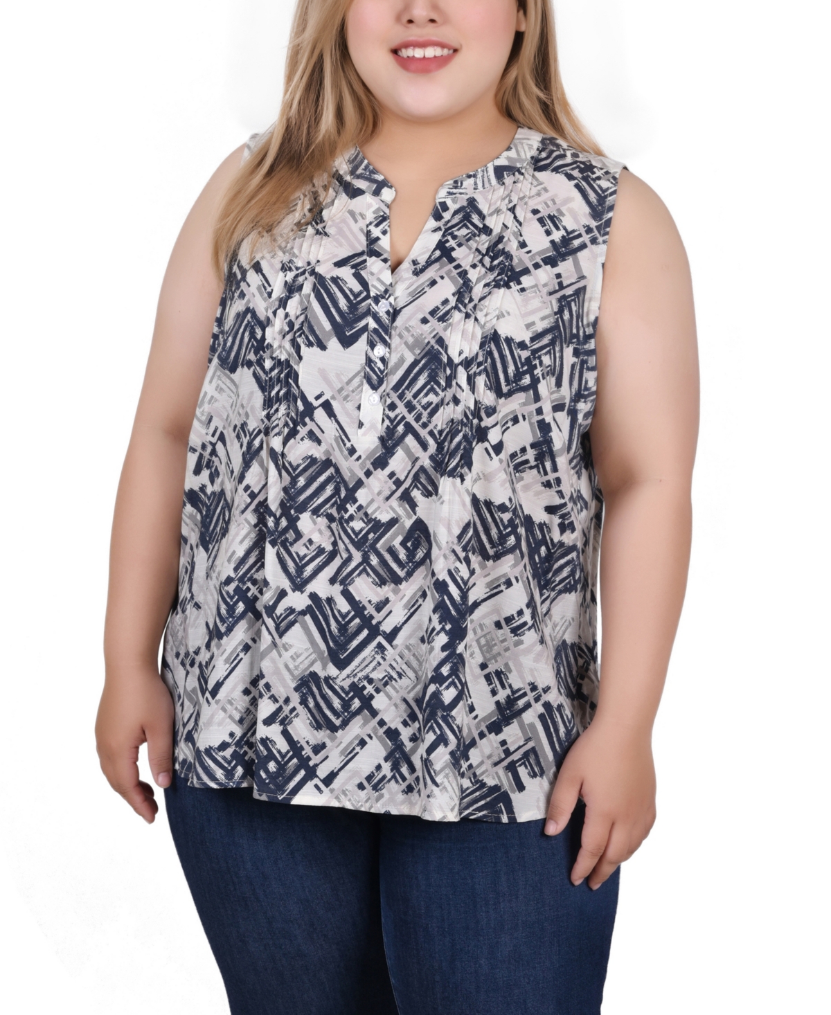NY COLLECTION PLUS SIZE SLEEVELESS PINTUCKED BLOUSE