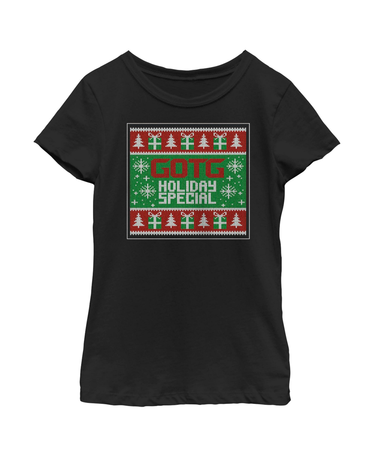 Marvel Girl's Guardians Of The Galaxy Holiday Special Christmas Sweater Square Child T-shirt In Black