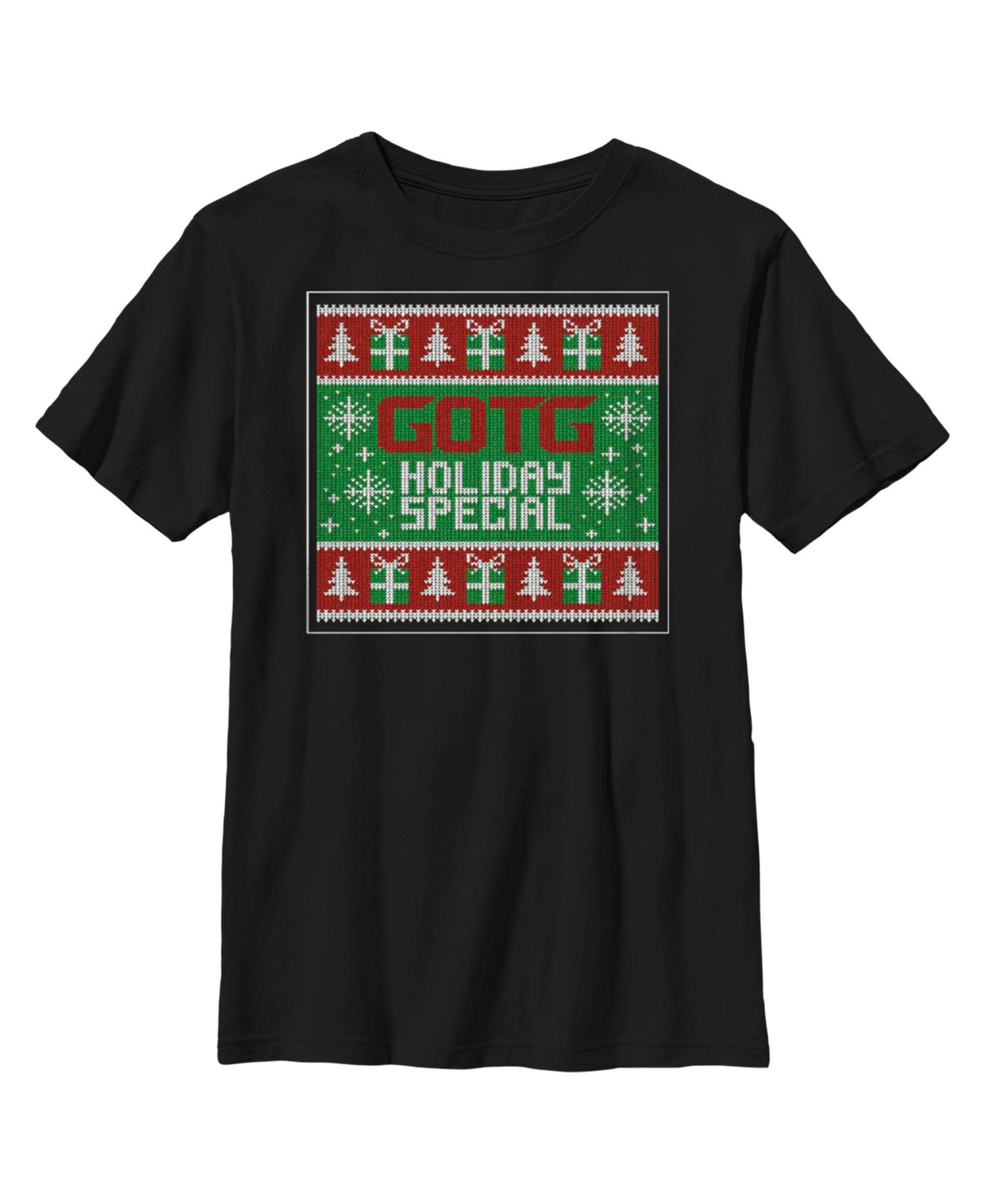 Marvel Boy's Guardians Of The Galaxy Holiday Special Christmas Sweater Square Child T-shirt In Black