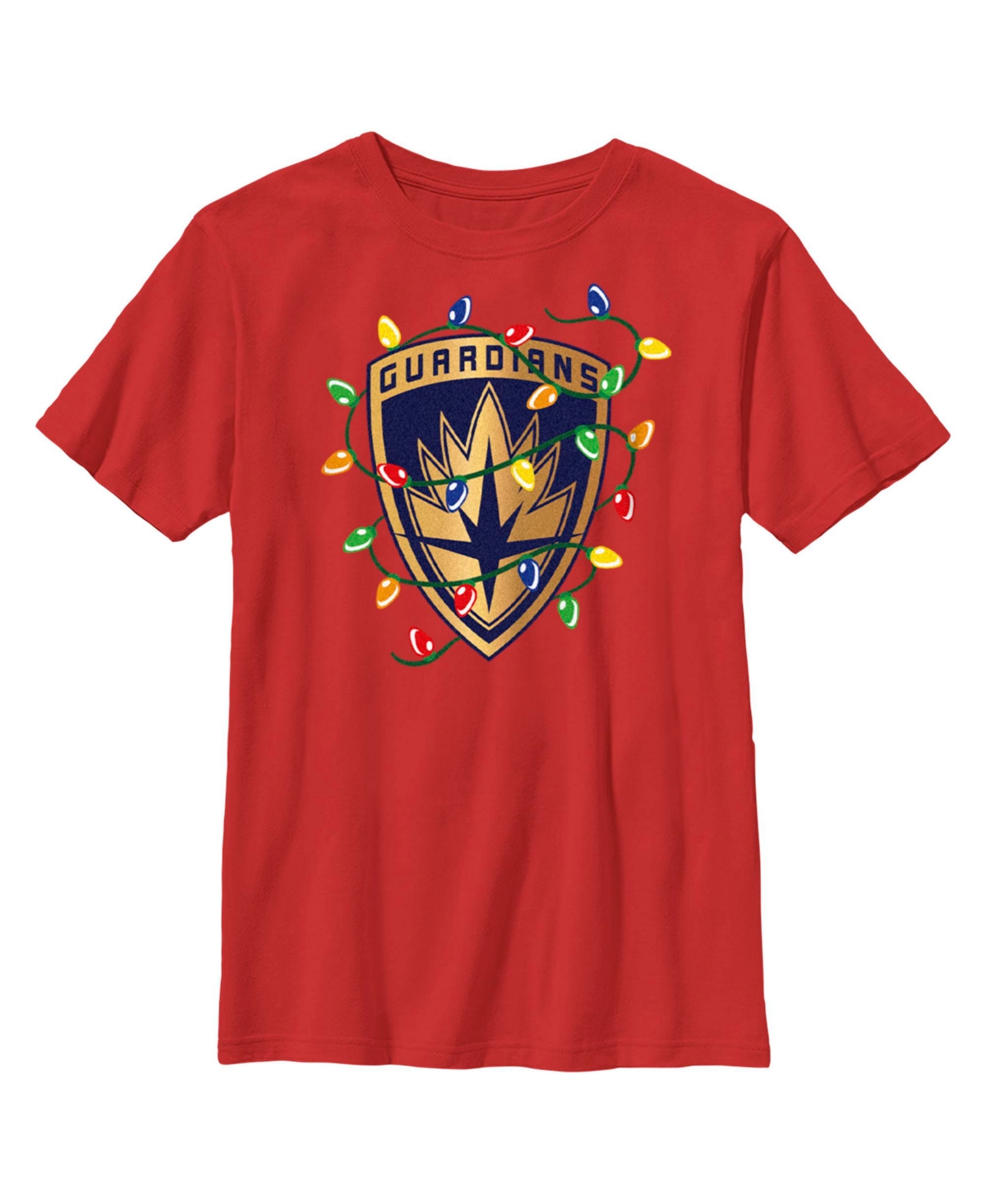 Marvel Boy's Guardians Of The Galaxy Holiday Special Christmas Lights Badge Child T-shirt In Red