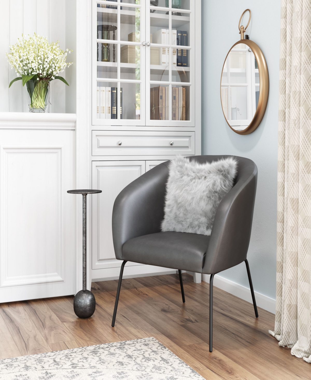 Zuo Steel, Polyester Quinten Boho Chic Accent Chair - Vintage-like Gray, Gold