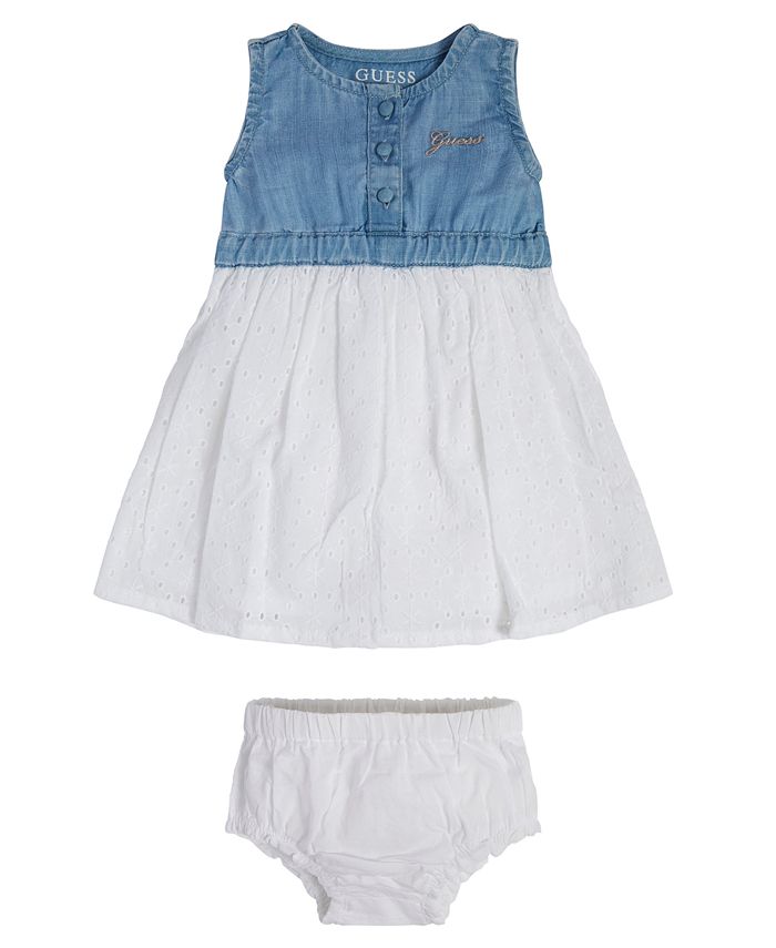 GUESS Baby Girls Slub Denim and Embroidered Eyelet Dress - Macy's