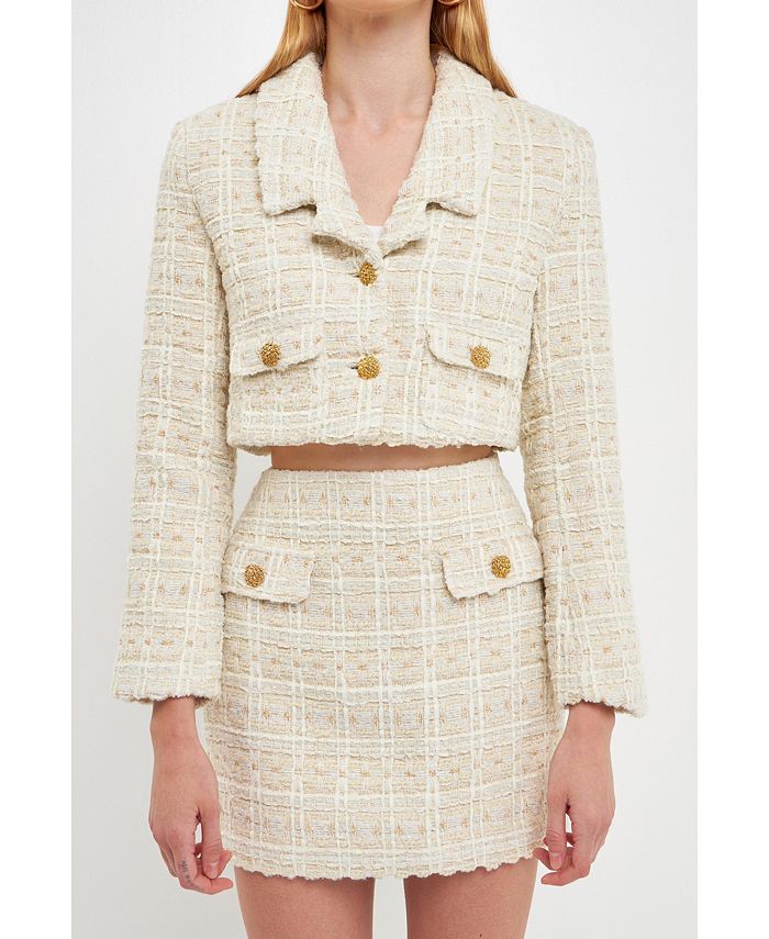 Endless Rose - Premium Cropped Tweed Jacket Ivory / L