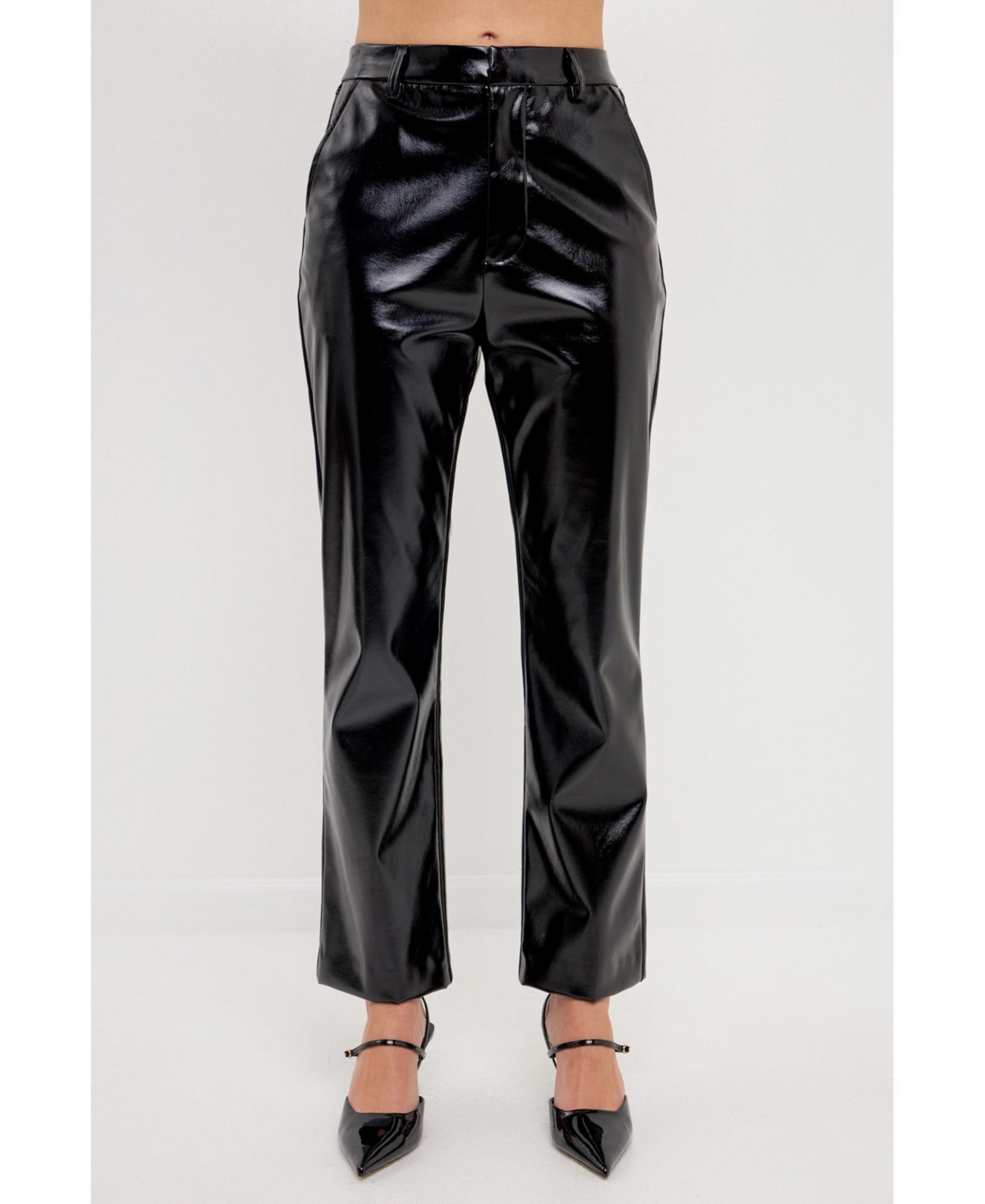 Straight Leather Pants Women High Waist Pu Faux Leather Trousers