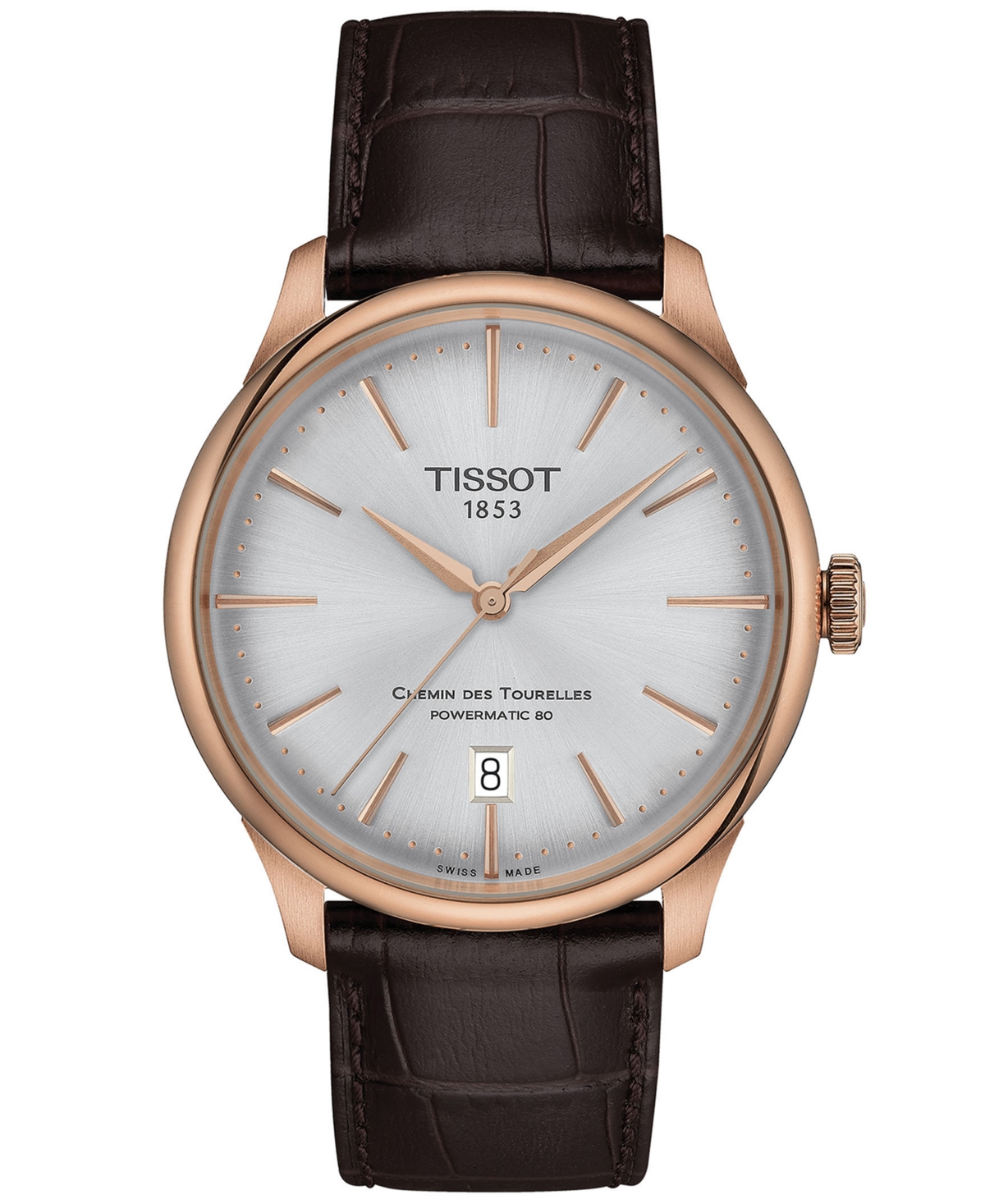Tissot Unisex Swiss Automatic Chemin Des Tourelles Powermatic 80 Dark Brown Leather Strap Watch 39mm In No Color