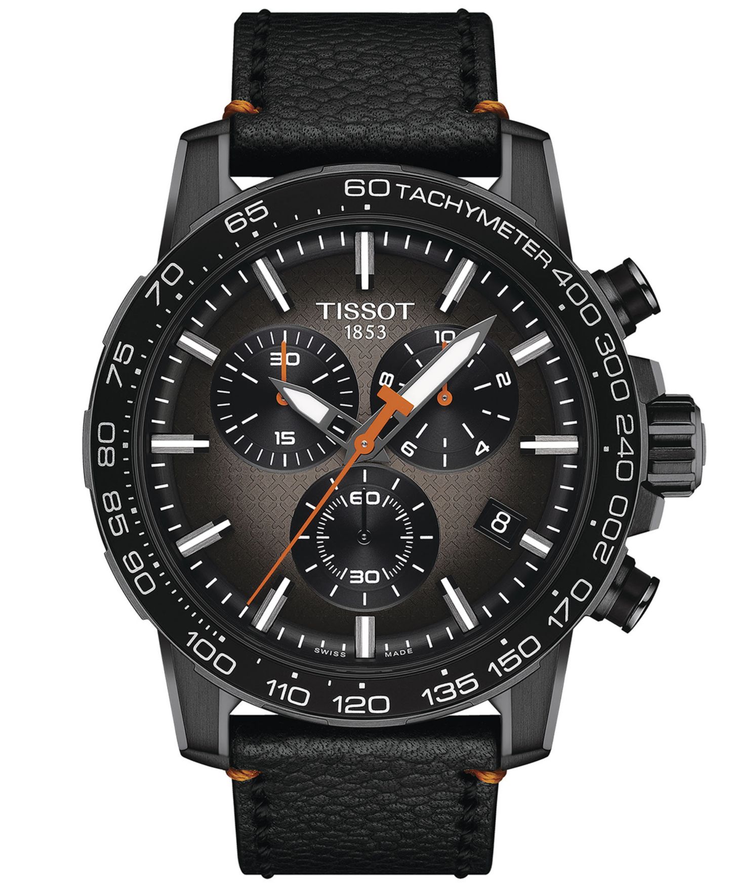 Мужские часы Tissot Swiss Chronograph Supersport Black Leather Strap Watch 46mm — фото 1