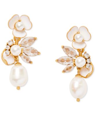 kate spade new york - Gold-Tone Cubic Zirconia, Freshwater & Imitation Pearl Flower Drop Earrings