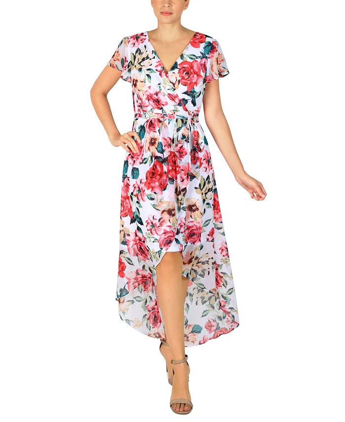 julia jordan Women's Printed Faux-Wrap High-Low Dress - Macy's