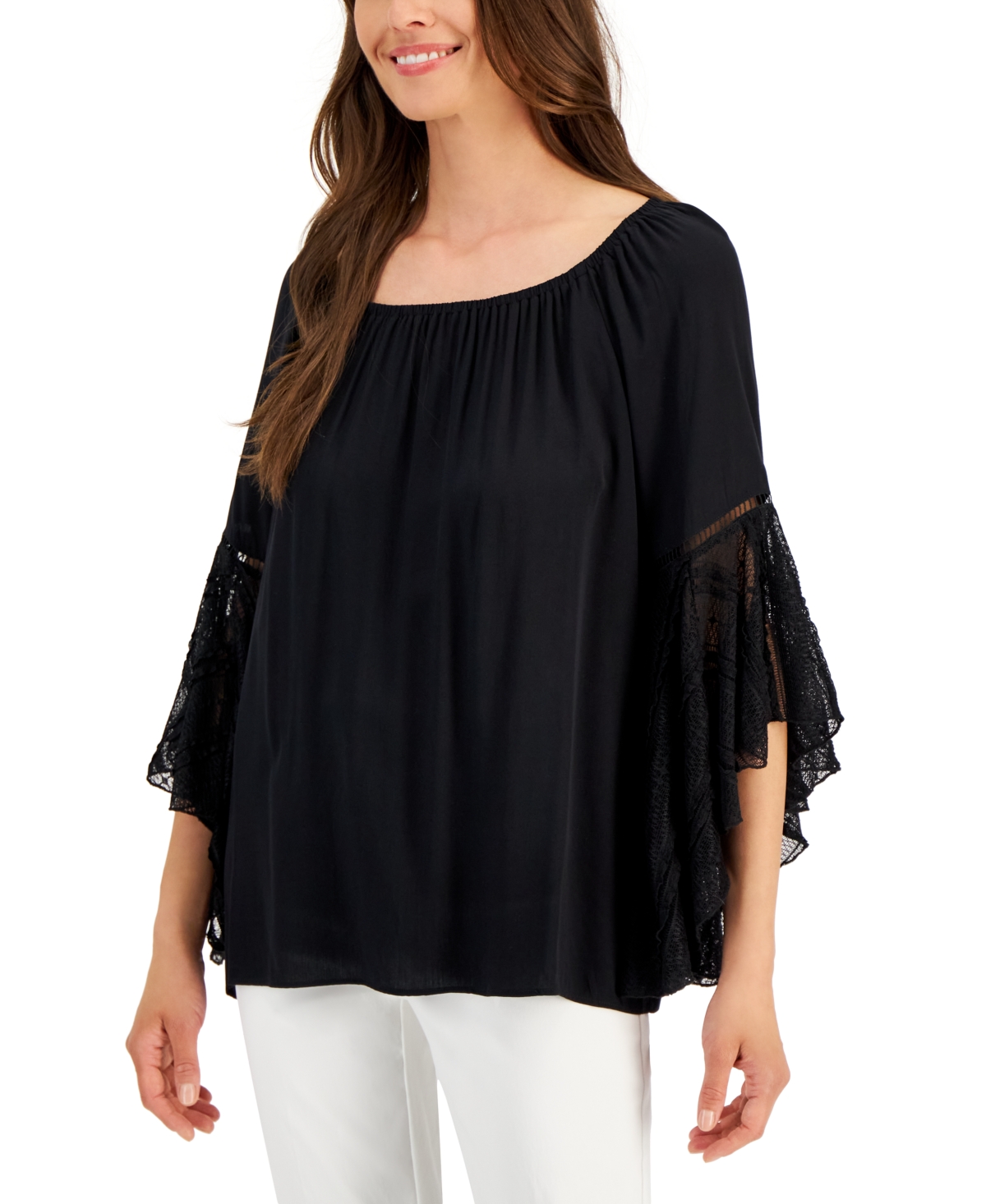 Fever Women's On & Off-the-Shoulder Lace Bell Sleeve Top