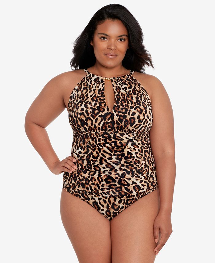 Lauren Ralph Lauren Plus Size High-Neck One-Piece Swimsuit - Leopard