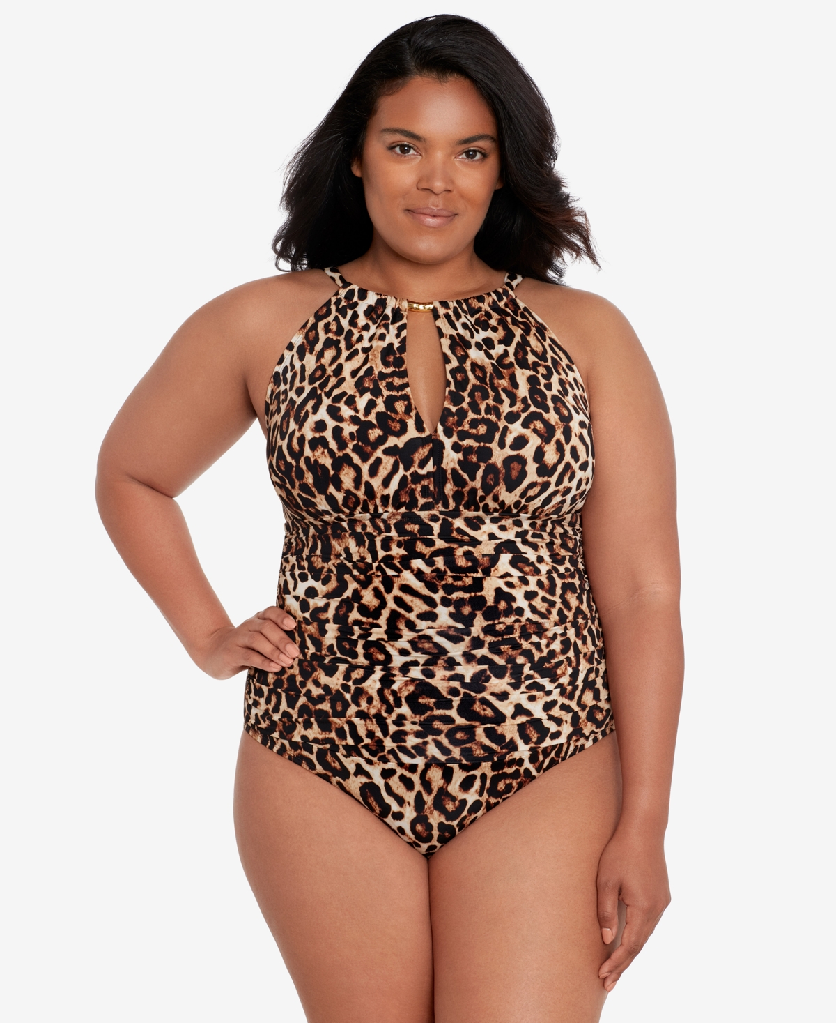 Lauren Ralph Lauren Plus Size High-neck One-piece Swimsuit In Leopard