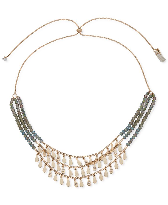 lonna & lilly Gold-Tone Three-Row Beaded Frontal Necklace, 28