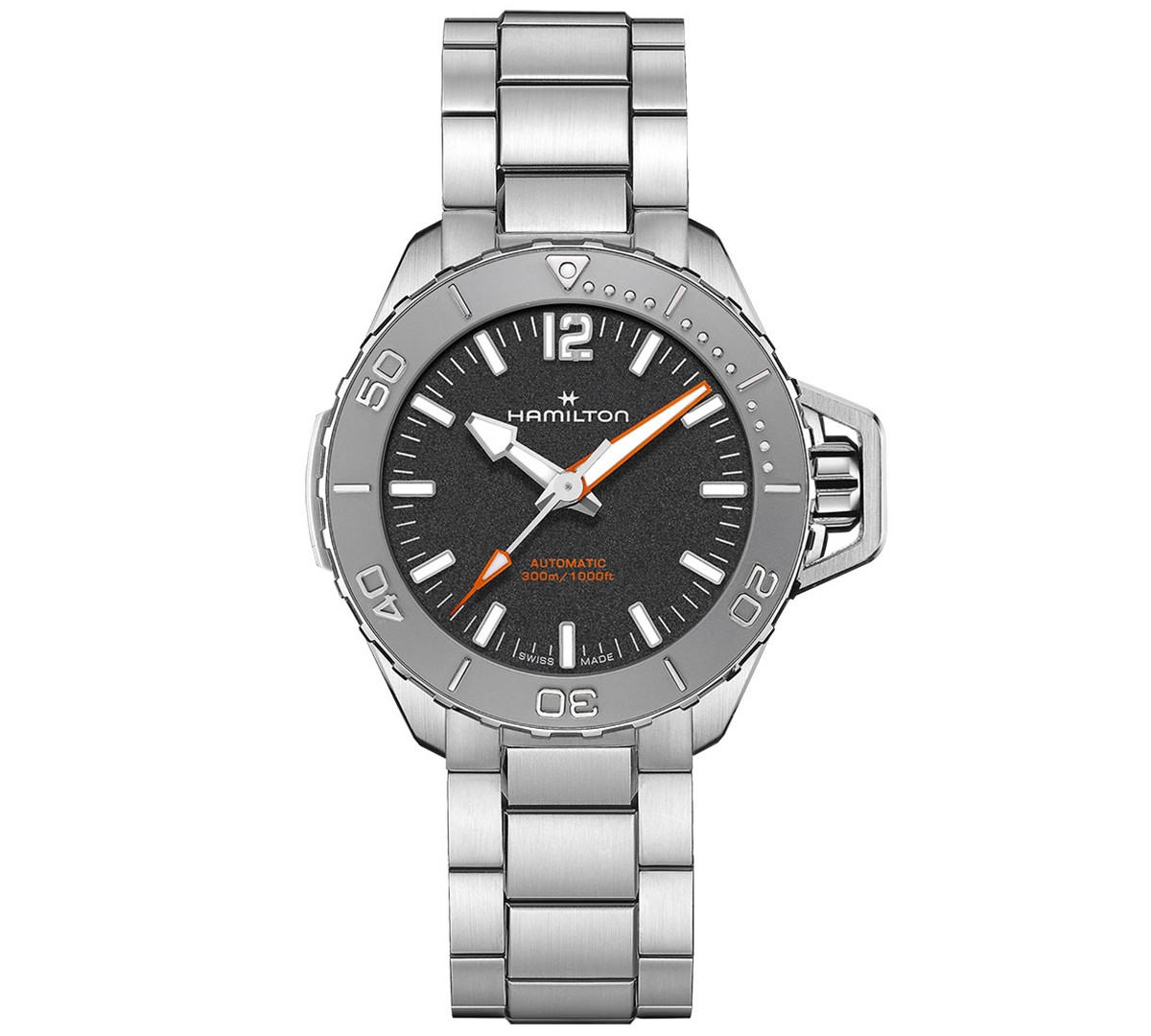 Shop Hamilton Men's Swiss Automatic Khaki Navy Frogman Stainless Steel Bracelet Watch 41mm In Silver