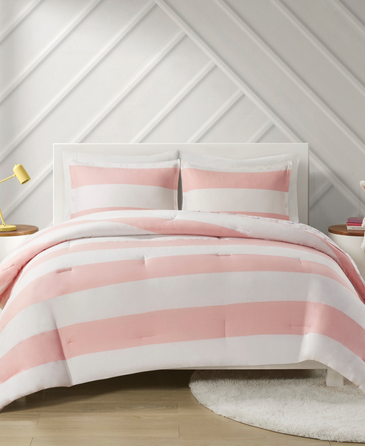 Shop Urban Habitat Closeout!  Kids Sammie Cotton Cabana Stripe Reversible 3-piece Comforter Set With Rainb In Pink
