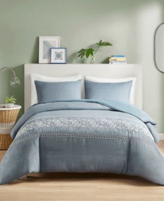 Intelligent Design Bree Embroidered Duvet Cover Set Collection Bedding In Blue