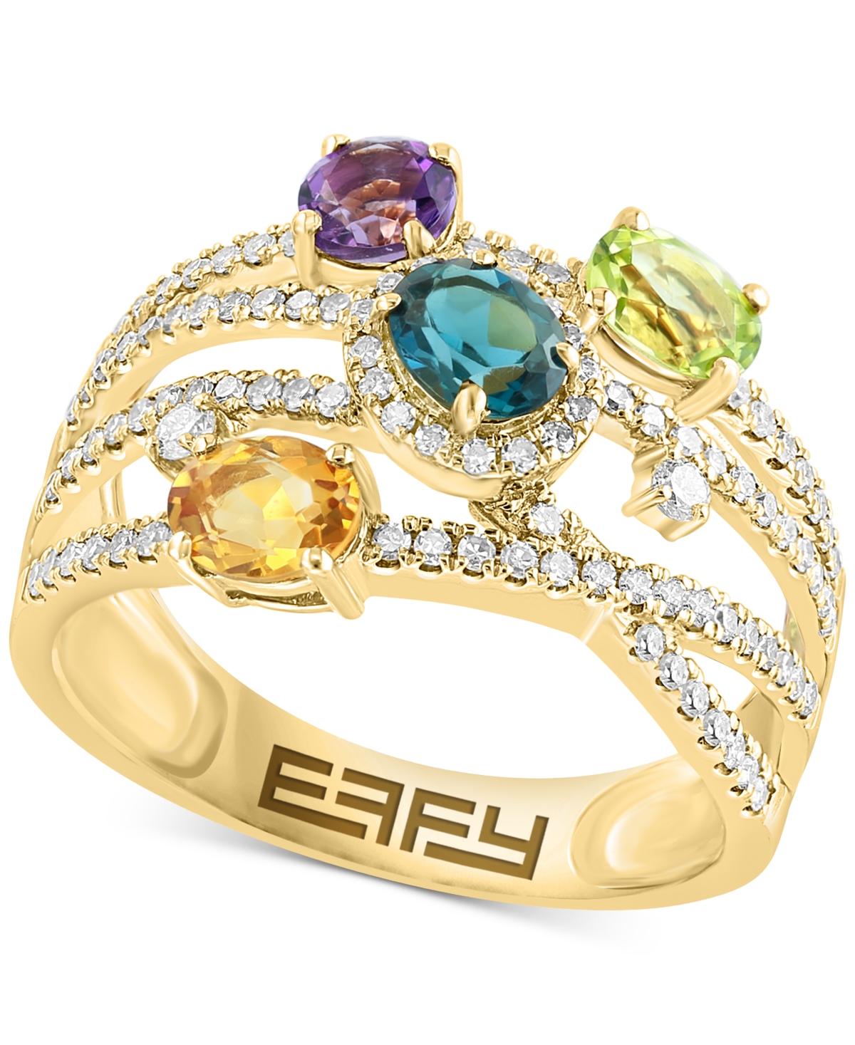 Effy Collection Effy Multi-gemstone (1-3/8 Ct. T.w.) & Diamond (3/8 Ct. T.w.) Crossover Statement Ring In 14k Gold