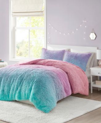 Primrose Ombre Shaggy Faux Fur 3-Piece Comforter Set, Full/Queen