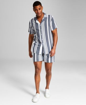 And Now This Now This Mens Stripe Button Down Camp Shirt Stripe Drawstring Shorts Created For Macys In Grey