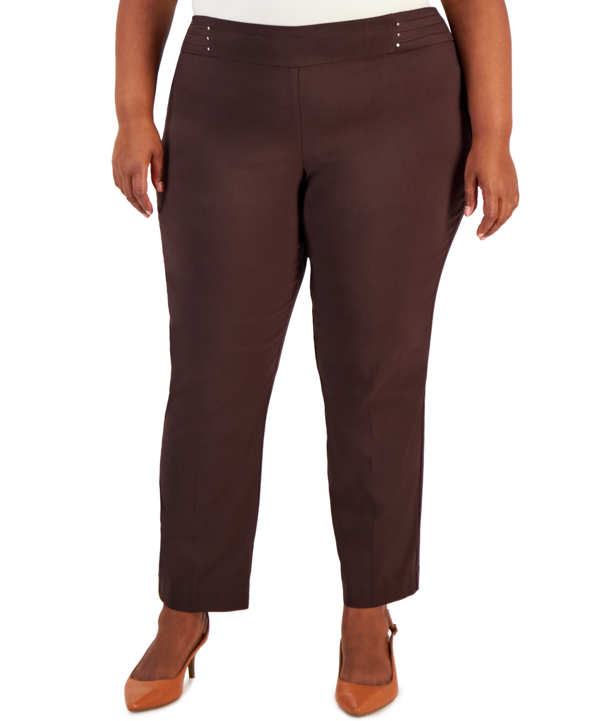 Jm Collection Plus Size Tummy Control Pull-On Slim-Leg Pants, Created for Macy's