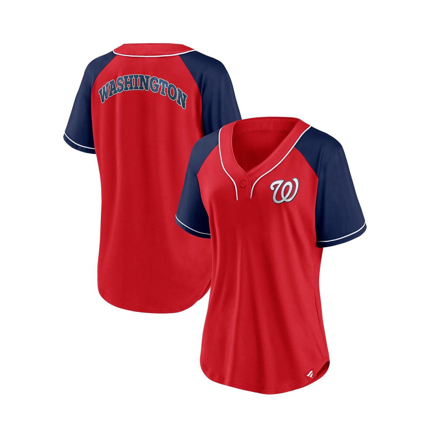 Женская футболка Fanatics Red Washington Nationals Ultimate Style Raglan V-Neck — фото 1