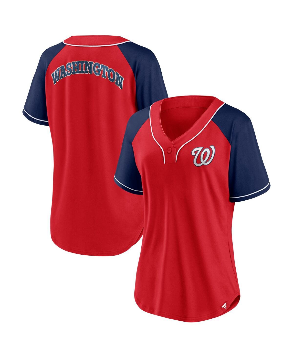 Women's Fanatics Red Washington Nationals Ultimate Style Raglan V-Neck T-shirt - Red